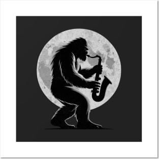 Saxophone Sasquatch Moon Believer Bigfoot Squatch Yeti Sax Player Posters and Art